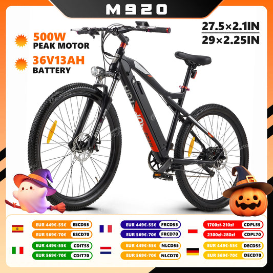 Vélo électrique M920 pour adulte 36V 13 Ah 29/27.5 pouces VTT électrique, suspension avant à huile, freins à disque mécaniques