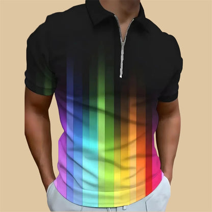 Polo arc-en-ciel pour hommes, haut de golf à imprimé coloré, t-shirt tendance, décontracté, de haute qualité, vêtements pour hommes, ample, surdimensionné, zippé