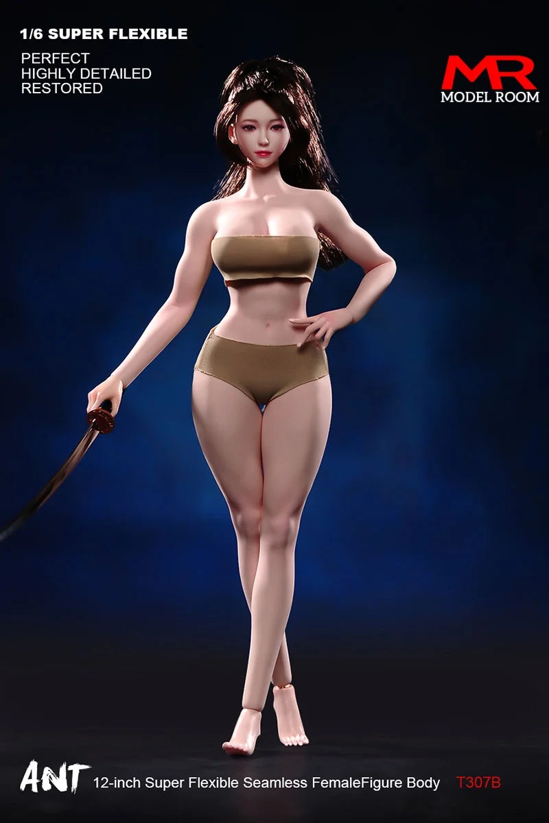 ANT T307 Figurine d'action femme à l'échelle 1/6, corps sans couture, maquillage, corps musclé, gros seins, 12 pouces, teint clair, corps flexible normal