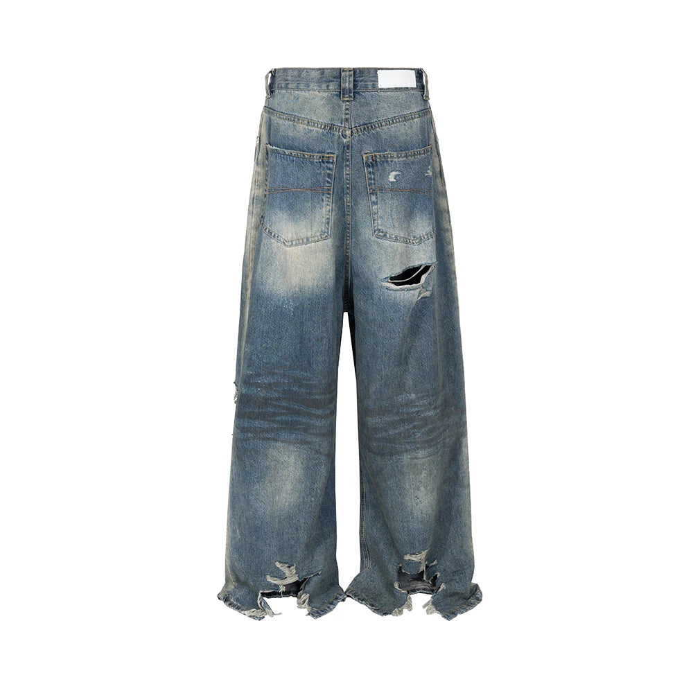Jeans ample à jambe large et effiloché pour homme et femme, pantalon cargo surdimensionné, style streetwear, décontracté, Ropa Hombre