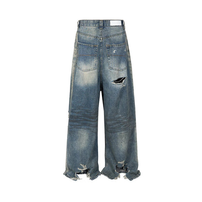 Jeans ample à jambe large et effiloché pour homme et femme, pantalon cargo surdimensionné, style streetwear, décontracté, Ropa Hombre