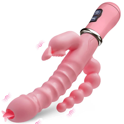 Lapin G Spot gode vibrateur Clitoris stimulateur pénis Anal Double pénétration langue léchage Double tige jouet sexuel pour femmes adultes