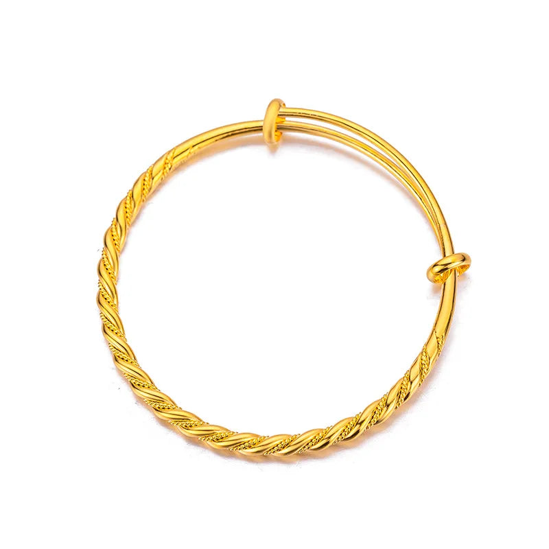 Bracelets en or jaune pur 18 carats pour femmes, torsadé réglable en pâte frite, bijoux de luxe pour fête de mariage, tendance, 999