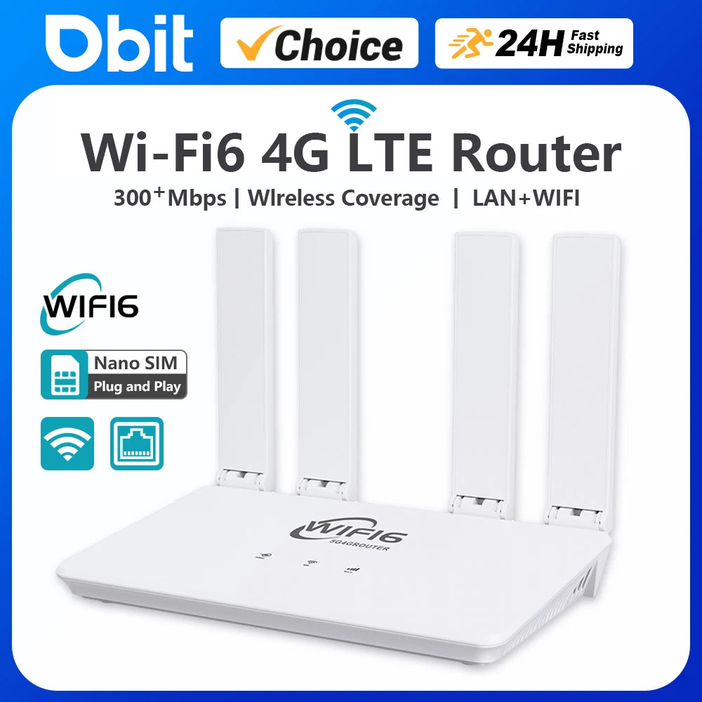 Routeur WiFi6 4G Lte, 300Mbps, Modem WiFi 4G, Compatible avec carte SIM 5G sans contrat, extension de Signal Hotspot