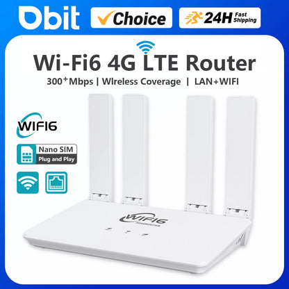 Routeur WiFi6 4G Lte, 300Mbps, Modem WiFi 4G, Compatible avec carte SIM 5G sans contrat, extension de Signal Hotspot