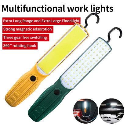 Lampe de travail LED COB forte, projecteur portatif, Rechargeable par USB, lampe de poche d'urgence pour réparation de Camping, avec crochet magnétique