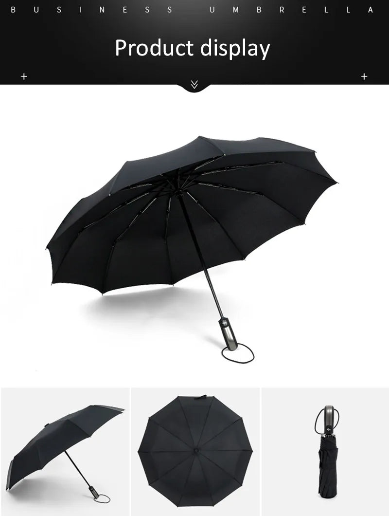 Grand parapluie entièrement automatique et résistant, pliable, pour homme et femme, idéal pour les affaires, le travail ou la pluie
