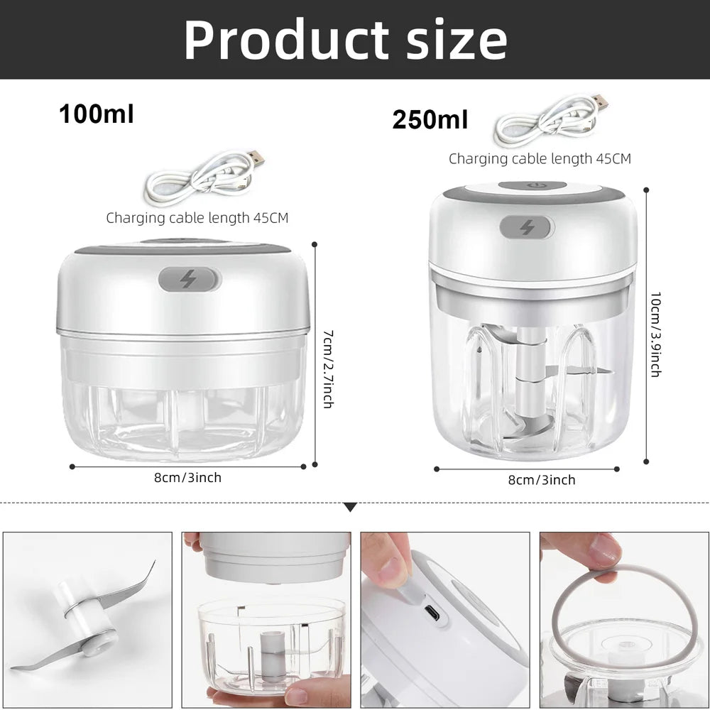 Hachoir électrique de cuisine, Mini broyeur d'ail, hachoir à viande Portable USB, hachoir à légumes pour Gadgets de cuisine