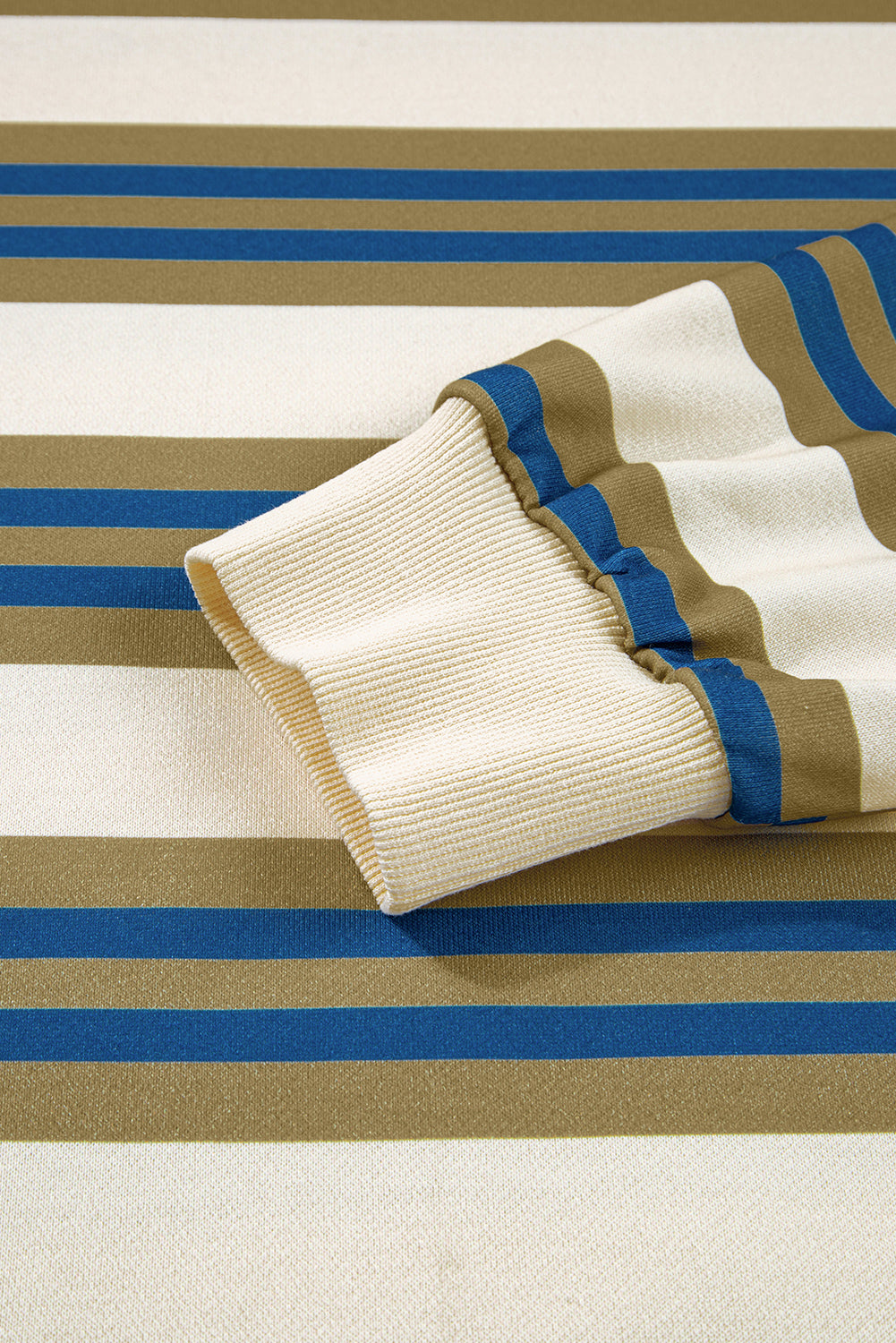 Khaki Stripe Crew Neck Drop Shoulder Pullover Sweatshirt