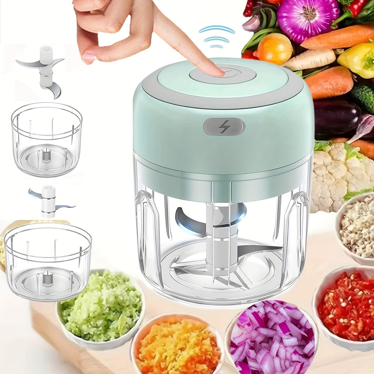Electric Food Chopper (280ml), Mincer Electric Food Processor, Cordless Meat Grinder. Portable, Rechargeability, Suitable for Vegetables, Peppers, Onions, Seasonings, Nuts