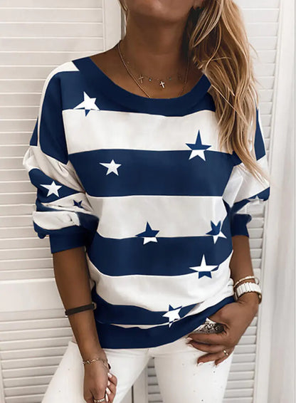 Striped Long Sleeve Loose Sweatshirt Top
