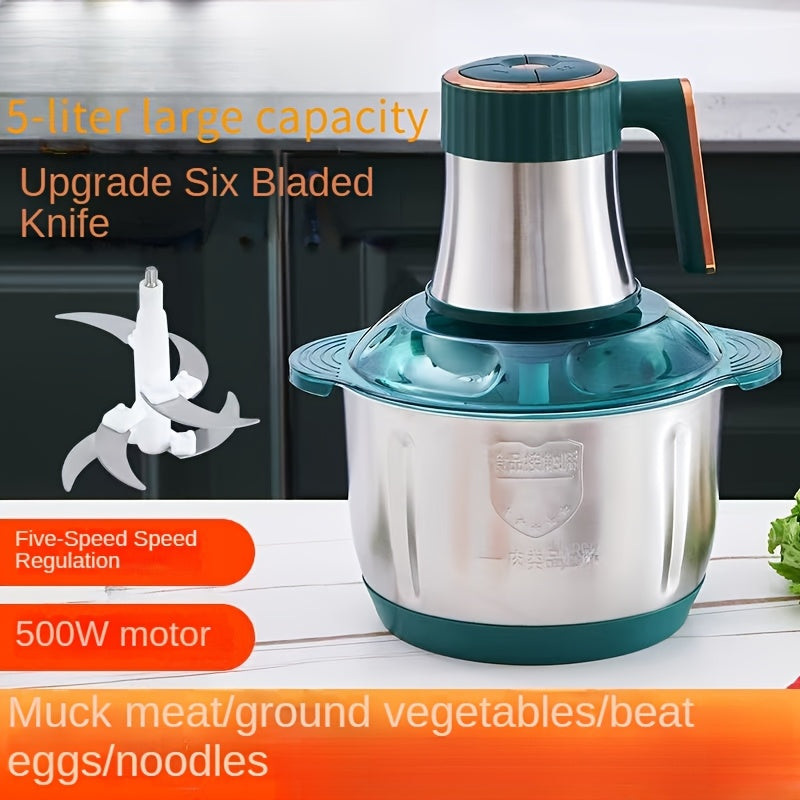 5-Liter Stainless Steel Electric Meat Grinder - 5-Speed Multifunctional Kitchen Machine, Heavy-Duty Equipment for Home Cooking and Parties, 220V Battery Not Required C Plug | Modern Appliance & Durable Tool