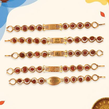 Gold Plated Designer Circular Bead Bracelet Rakhi For Brother (Mix Design  1 Pc)
