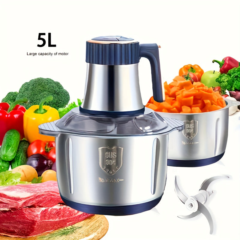 5-Liter Stainless Steel Electric Meat Grinder - 5-Speed Multifunctional Kitchen Machine, Heavy-Duty Equipment for Home Cooking and Parties, 220V Battery Not Required C Plug | Modern Appliance & Durable Tool
