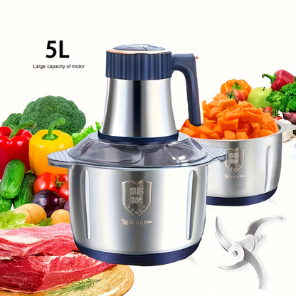 5-Liter Stainless Steel Electric Meat Grinder - 5-Speed Multifunctional Kitchen Machine, Heavy-Duty Equipment for Home Cooking and Parties, 220V Battery Not Required C Plug | Modern Appliance & Durable Tool