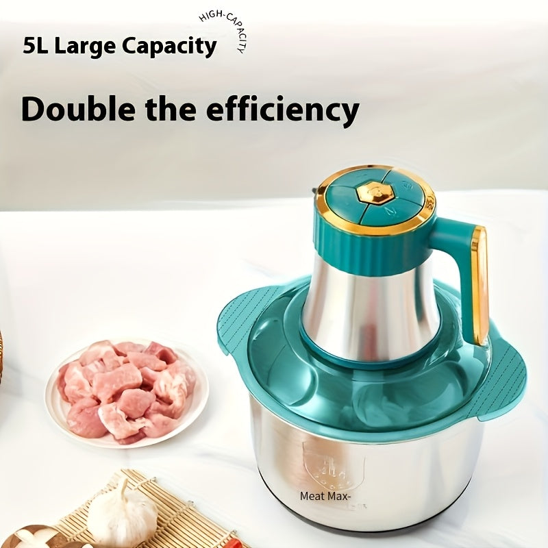 5-Liter Stainless Steel Electric Meat Grinder - 5-Speed Multifunctional Kitchen Machine, Heavy-Duty Equipment for Home Cooking and Parties, 220V Battery Not Required C Plug | Modern Appliance & Durable Tool