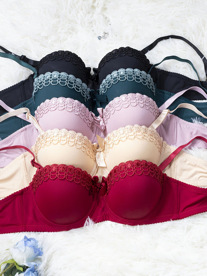 5pcs Lingerie Set with Butterfly, Underwire Bra and Panties, Non-Slip Fashion Sexy Women's Underwear