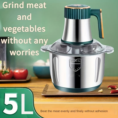 5-Liter Stainless Steel Electric Meat Grinder - 5-Speed Multifunctional Kitchen Machine, Heavy-Duty Equipment for Home Cooking and Parties, 220V Battery Not Required C Plug | Modern Appliance & Durable Tool