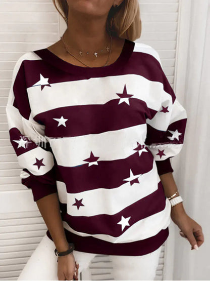 Striped Long Sleeve Loose Sweatshirt Top
