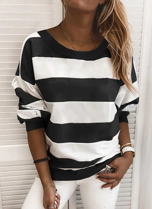 Striped Long Sleeve Loose Sweatshirt Top