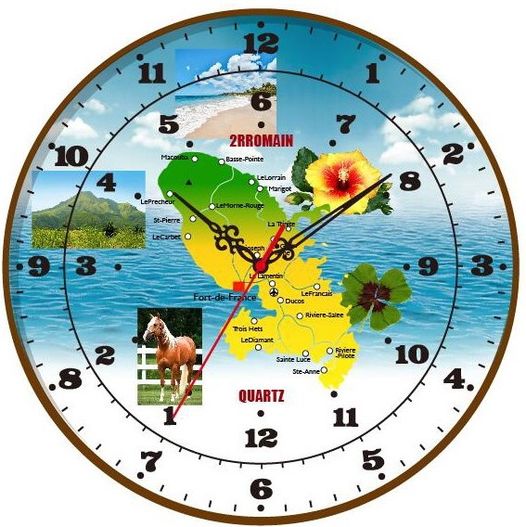 Horloge Duale 2RROMAIN : L'Heure en France et aux Antilles en Un Seul Coup d'Oeil - 40cm
